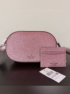 Kate Spade Glitter Pink Crossbody and Slim Card Case